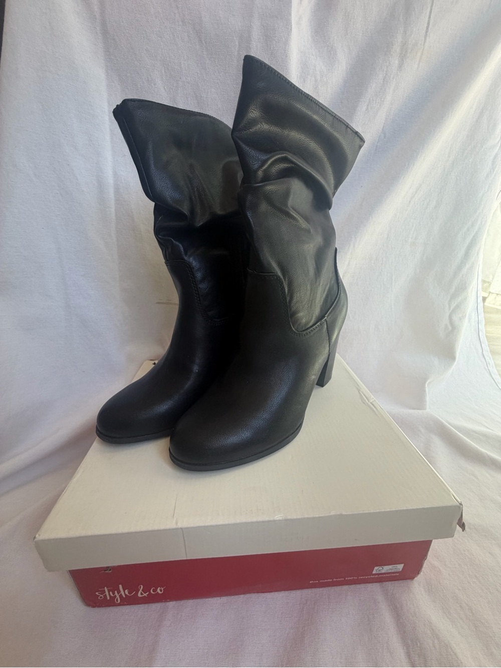 NIB Style & Co. Black Slouchy Mid-Calf Heeled Boots